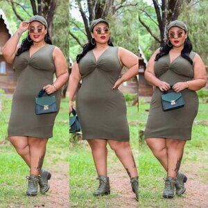 NEW Ribbed Neckline Dress Olive Large